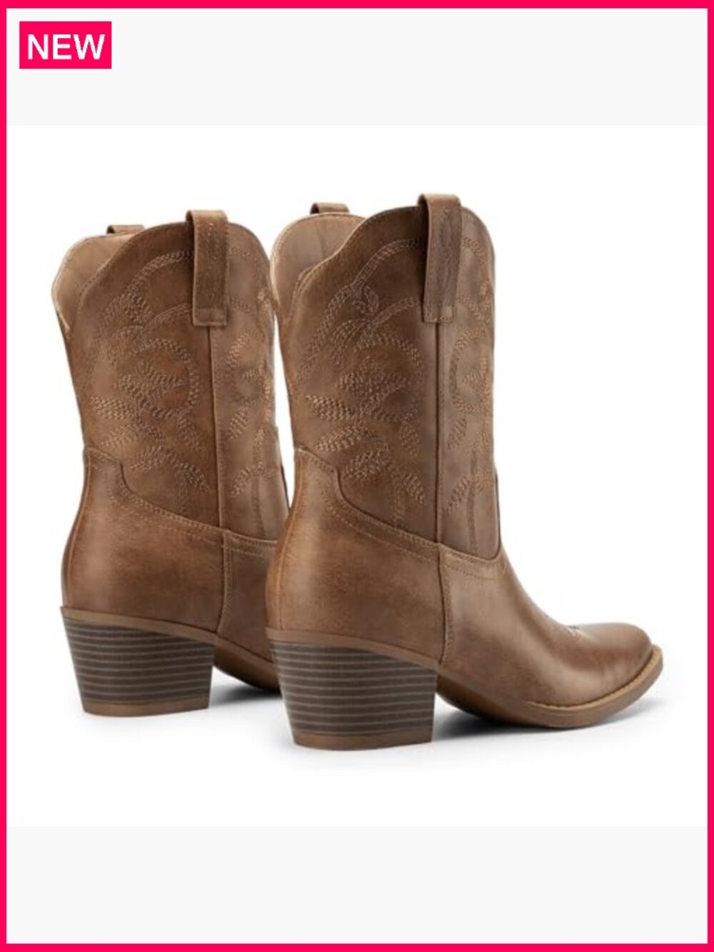 Women's Cowboy Ankle Boots Square Toe Chunky Heel Embroidery Western Short - Picture 6 of 7
